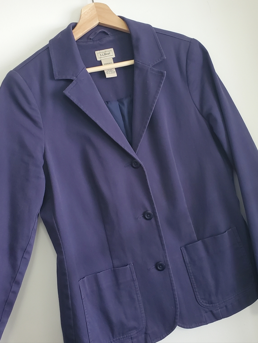 Vintage 90s Large L.L. Bean Navy Blazer Button Stretch Cotton Jacket Regular fit